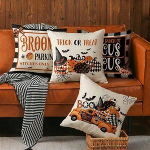Only Covers Set of 4 Halloween Decorative Pillow Covers Pumpkin 18x18 inches